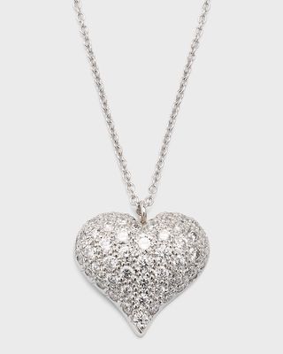 Estate Platinum 63 Diamond Puff Heart Pendant Necklace