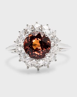 Estate Platinum Brown-Red Sapphire and Diamond Halo Ring, Size 7