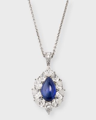 Estate Platinum Burma Sapphire and Diamond Pendant Necklace