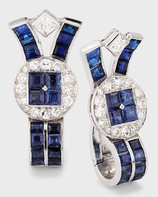 Estate Platinum Diamond and Sapphire Art Deco Earrings