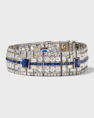 Estate Platinum Sapphire and Diamond Deco Bracelet
