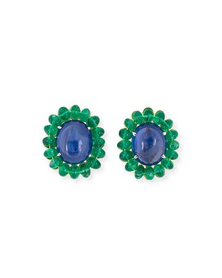 Estate Sapphire and Emerald Cluster Clip Earrings