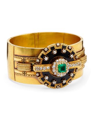Estate Victorian Emerald & Diamond 5-Section Bangle