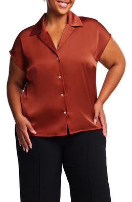 Estelle Amber Satin Button-Up Blouse in Rust