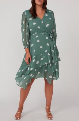 Estelle Begin Again Polka Dot Long Sleeve Dress in Dark Sage/Milk 