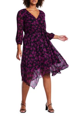 Estelle Boysenbery Bloom Floral Print Midi Dress in Magenta/Black