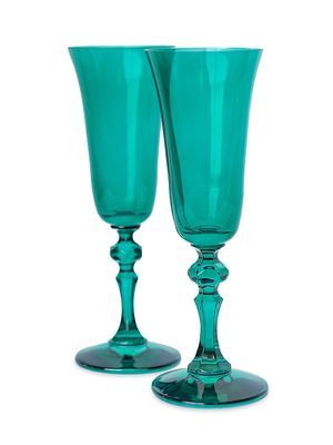 Estelle Colored 2-Piece Regal Flute Glass Set - Emerald Green - Emerald Green