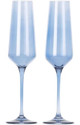 Estelle Colored Glass Blue Champagne Flute Glasses Set, 10 oz