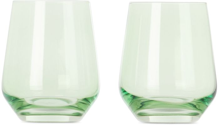 Estelle Colored Glass Green Stemless Wine Glasses, 13.5 oz