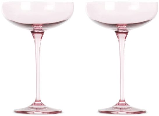 Estelle Colored Glass Pink Champagne Coupe Glasses, 8.25 oz