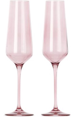 Estelle Colored Glass Pink Champagne Flute Glasses Set, 10 oz