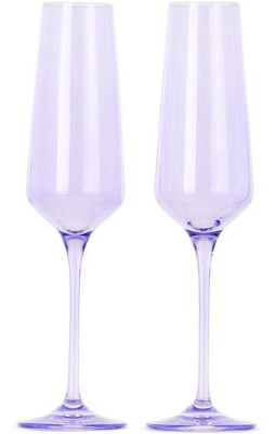 Estelle Colored Glass Purple Champagne Flute Glasses Set, 10 oz