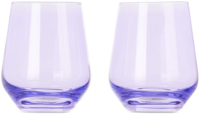 Estelle Colored Glass Purple Stemless Wine Glasses, 13.5 oz