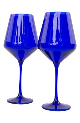 Estelle Colored Glass Set of 2 Stem Wineglasses in Midnight Blue