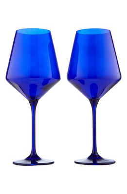 Estelle Colored Glass Set of 2 Stem Wineglasses in Royal Blue