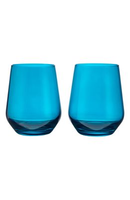 Estelle Colored Glass Set of 2 Stemless Wineglasses in Teal