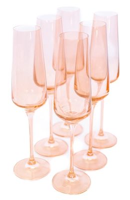 Estelle Colored Glass Set of 6 Champagne Glasses in Blush Pink