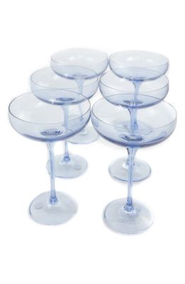 Estelle Colored Glass Set of 6 Stem Coupes in Blue