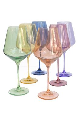 Estelle Colored Glass Set of 6 Stem Wine Glasses in Pastel Mixed