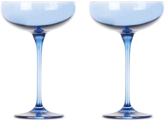 Estelle Colored Glass Two-Pack Blue Champagne Coupe Glasses, 8.25 oz