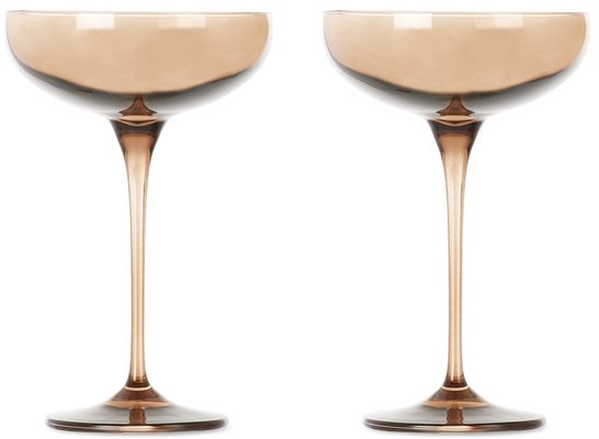 Estelle Colored Glass Two-Pack Brown Champagne Coupe Glasses, 8.25 oz