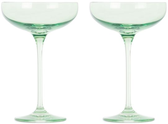 Estelle Colored Glass Two-Pack Green Champagne Coupe Glasses, 8.25 oz