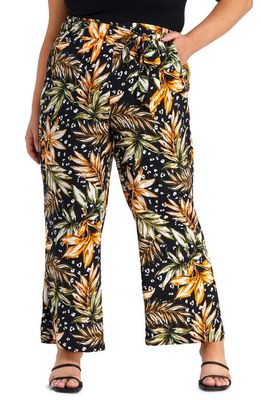 Estelle La Palma Floral Wide Leg Pants in Black/Orange Print