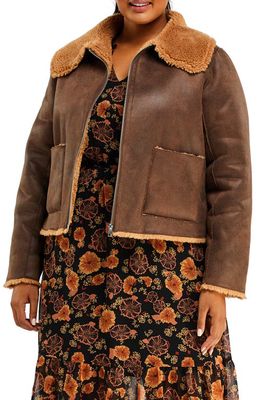 Estelle Lenny Faux Suede Jacket with Faux Shearling Trim in Chocolate/Tan