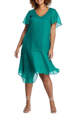Estelle Shadow Linen Blend Midi Dress in Teal Green