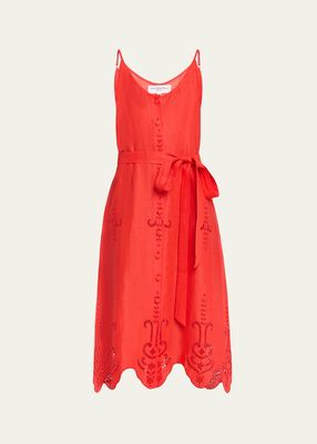 Esther Eyelet-Embroidered Linen Midi Dress