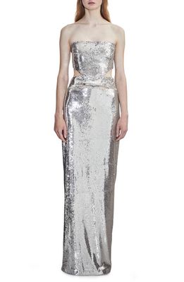 Et Ochs Ava Sequin Strapless Cutout Gown in Silver/Nude