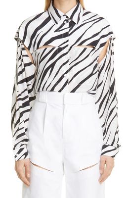 Et Ochs Kennedy Zebra Print Cutout Silk Button-Up Shirt