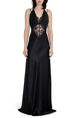 Et Ochs Metallic Lace Detail Silk Gown in Black