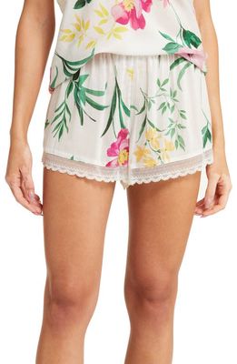 Etam Orchid Lace Trim Floral Pajama Shorts in White Multicolor