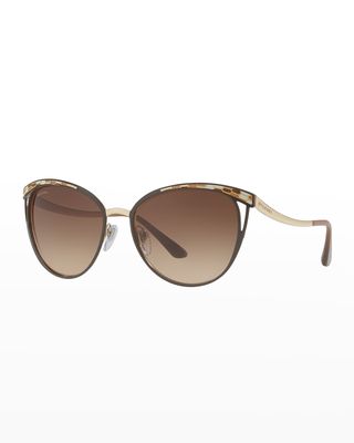 Etched Mirrored Butterfly Sunglasses, Brown/Gold