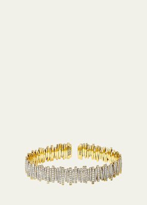 Eternity Lines Bangle with Round Pave White Diamonds in 18K Gold