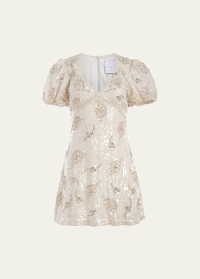 Ethel Sequined Crystal-Embellished Puff Mini Dress
