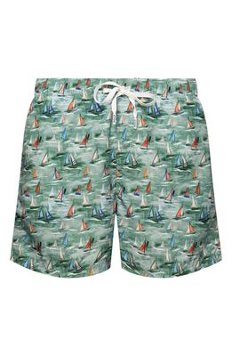 Eton Boat Print Swim Trunks in Green 