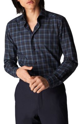 Eton Check Slim Fit Flannel Button-Up Shirt in Navy