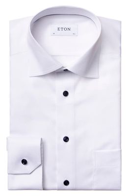 Eton Classic Fit Navy Buttons Twill Dress Shirt in White at Nordstrom, Size 17.5 - R