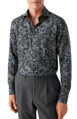 Eton Contemporary Fit Floral Print Merino Wool Dress Shirt in Dark Blue