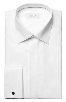 Eton Contemporary Fit Geometric Glitter Cotton Tuxedo Shirt in White