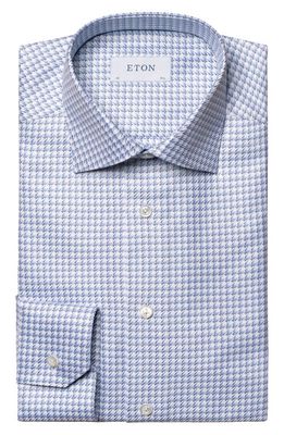Eton Contemporary Fit Houndstooth Check Cotton Dress Shirt in Lt/Pastel Blue