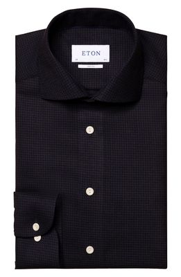 Eton Contemporary Fit Houndstooth Merino Wool Dress Shirt in Black/Purple