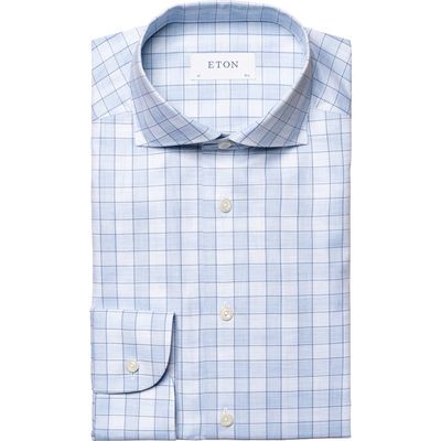 Eton Contemporary Fit Mélange Check Dress Shirt in Light Pastel Blue