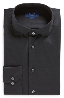 Eton Contemporary Fit Mélange Knit Dress Shirt in Black