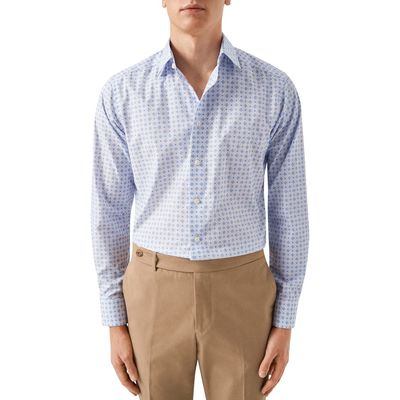 Eton Contemporary Fit Print Cotton Dress Shirt in Lt/Pastel Blue at Nordstrom, Size 16R