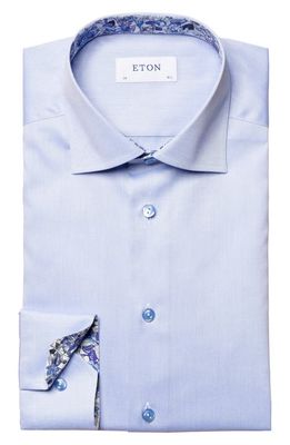 Eton Contemporary Fit Solid Dress Shirt with Floral Cuffs in Light/Pastel Blue