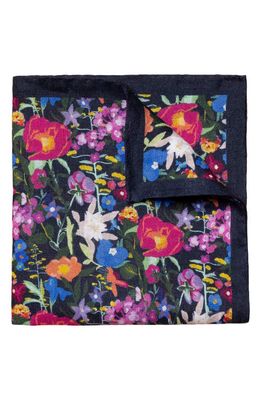 Eton Floral Linen Pocket Square in Navy