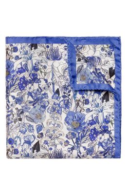 Eton Floral Print Silk Pocket Square in Medium Blue